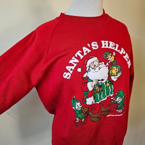 Vintage 80s 90s Christmas Santa's Helper Sweatshirt L - Picture 3 of 5
